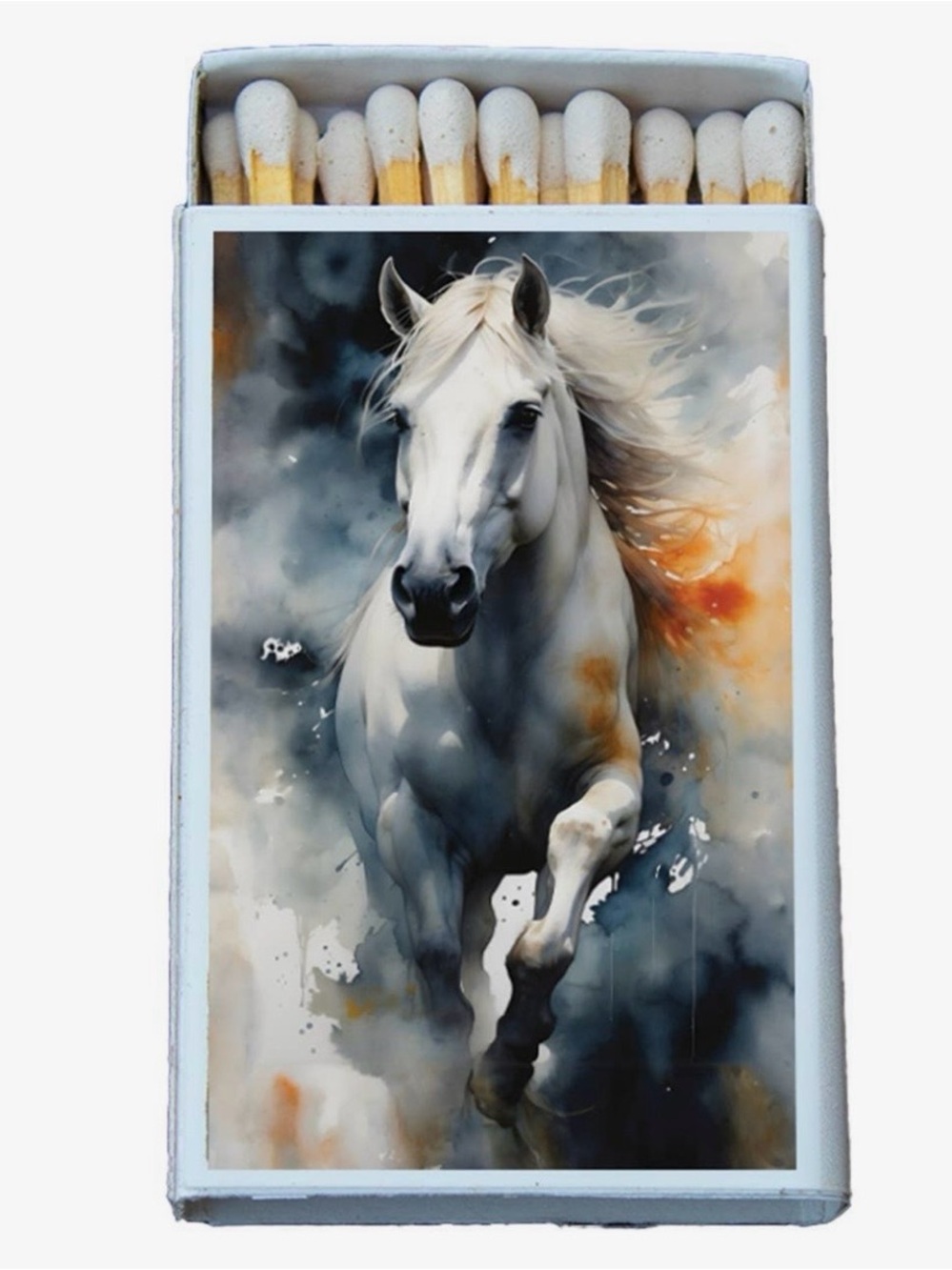 White Horse Matchbox Set of 2 White & Blue Artwork NWT